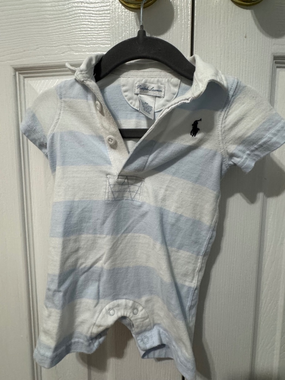 Ralph Lauren Light blue striped shortall romper 3M